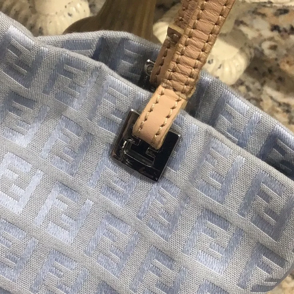 Fendi Handbag Tote Light Blue Oyster Cloth Canvas $1200 - Picture 4 of 11